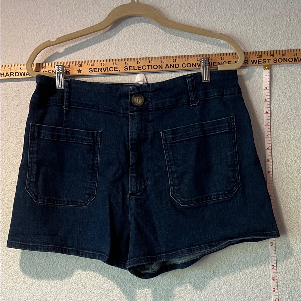 Anthropologie dark denim high-rise shorts. Size 34 style: Maeve.
